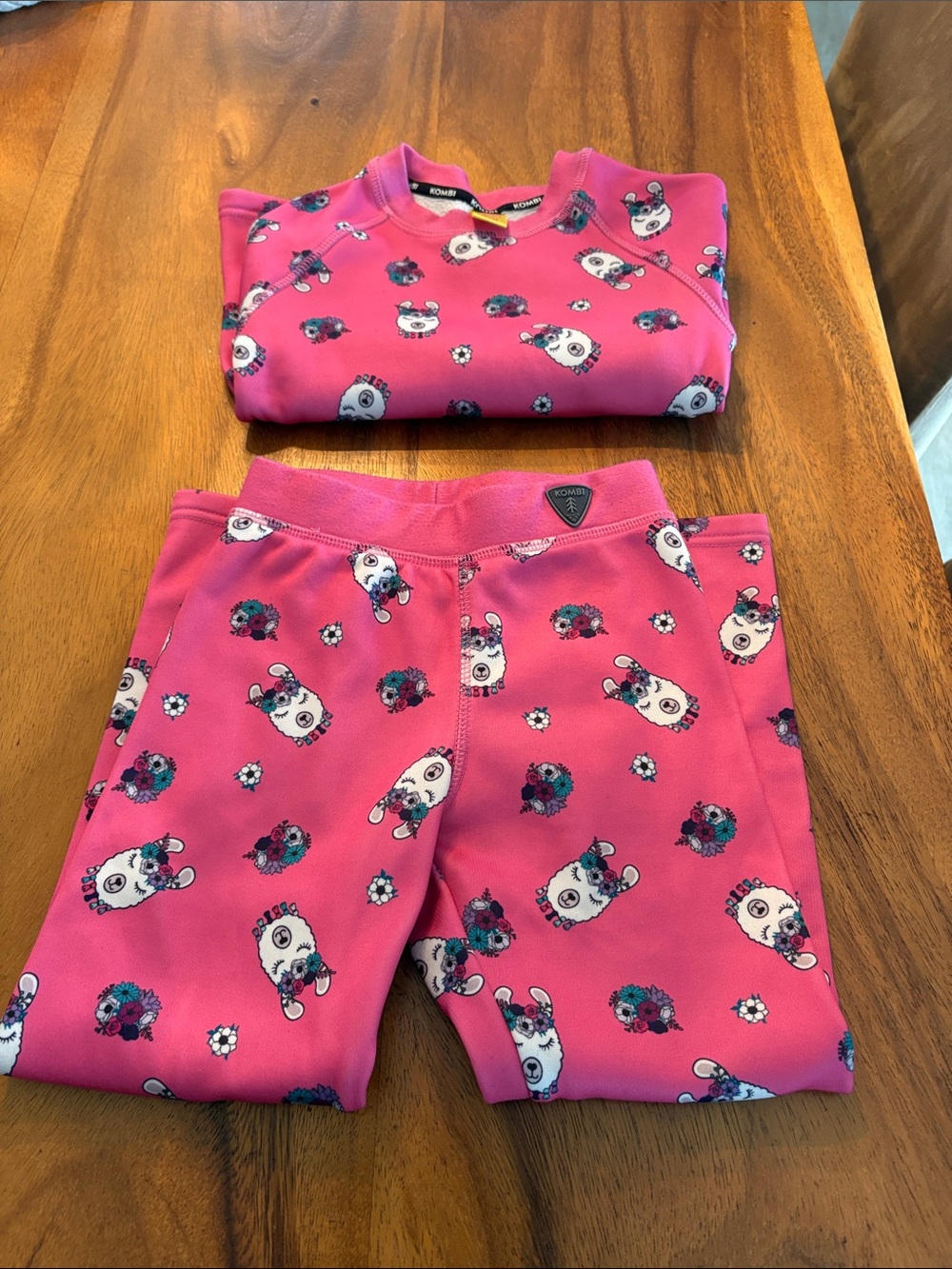 Girls' Pink Llama & Floral Print ski or under clothes  winter Set -